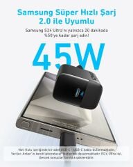 Anker 45W USB-C Şarj Cihazı + C Kablo Siyah-B2653
