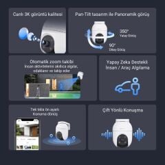 Ezviz C8C 5MP 3K 360° Dönebilen Dış Mekan Wi-Fi Güvenlik Kamerası, Yapay Zeka İnsan Algılama, Renkli Gece Görüşü, Su Geçirmez