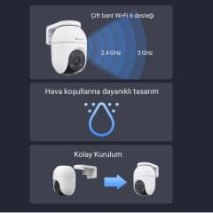 Ezviz C8C 5MP 3K 360° Dönebilen Dış Mekan Wi-Fi Güvenlik Kamerası, Yapay Zeka İnsan Algılama, Renkli Gece Görüşü, Su Geçirmez